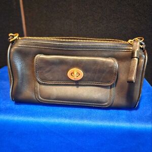 Black Leather Clutch with Gold Accents